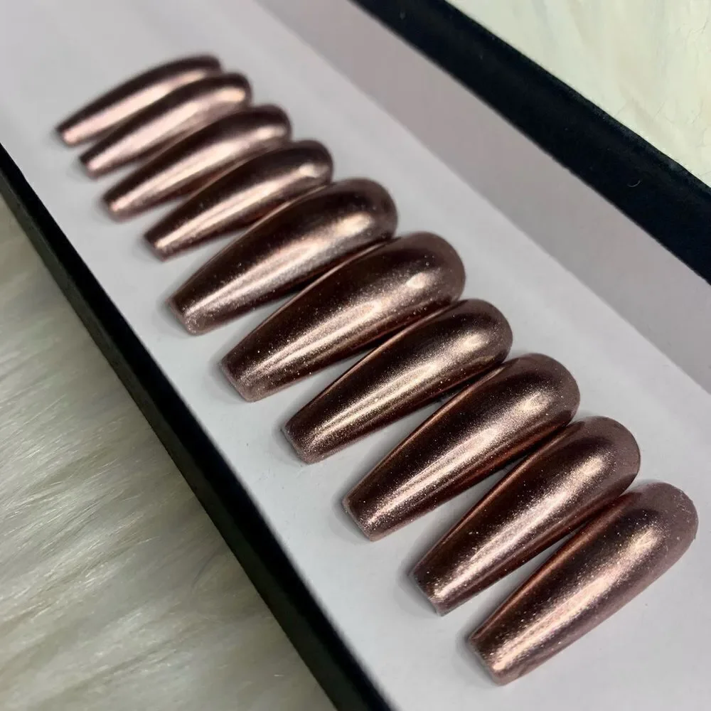 Rose Gold Chrome Custom Press On Nails | High Quality Nails | Handmade - Picture 3 of 12